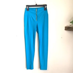 blue aqua shiny disco pants leggings size large